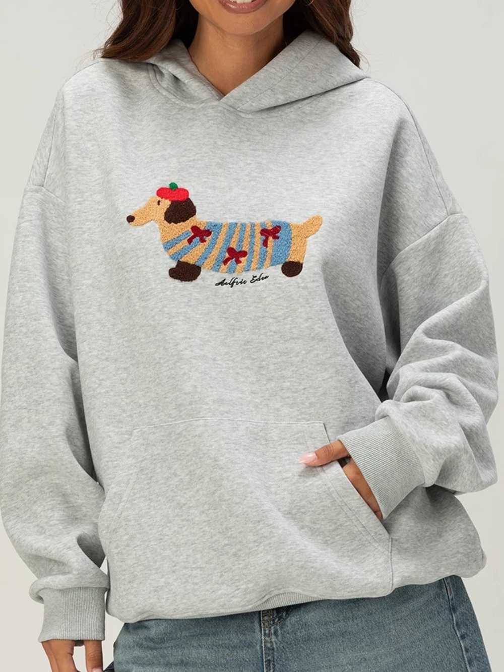 AELFRIC EDEN Cartoon Dachshund Dog Womens Oversized Hoodie Medium